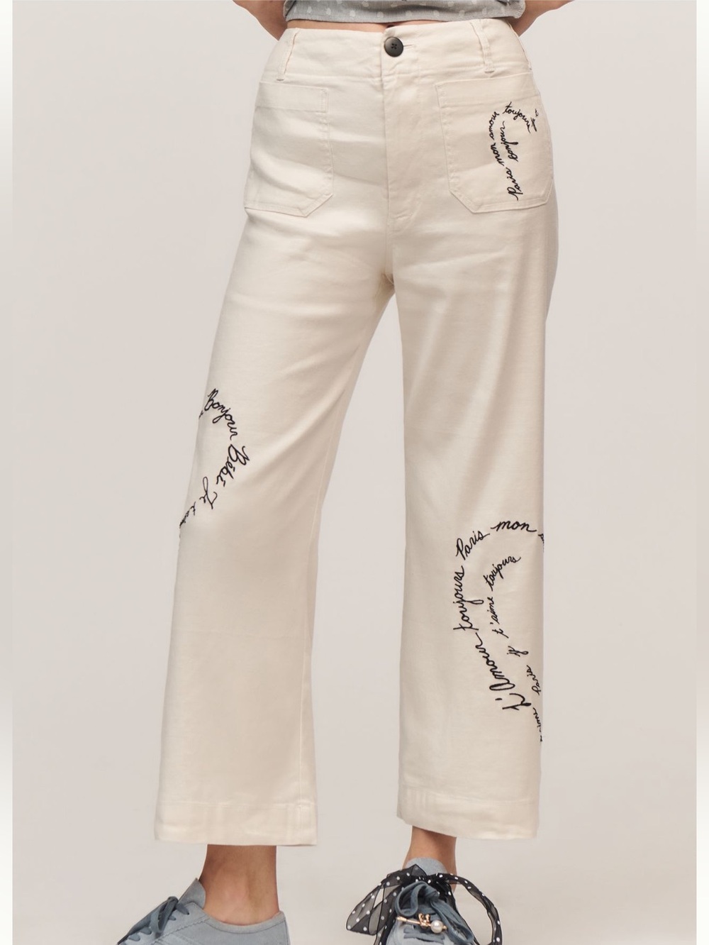 🇫🇷Anthropologie Colette Pants Maeve Linen Cropped Wide-Leg Pants New 28 France